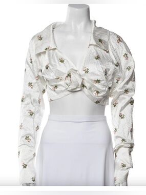 Atoir White Floral Tie-Front Cropped Top/NWOT